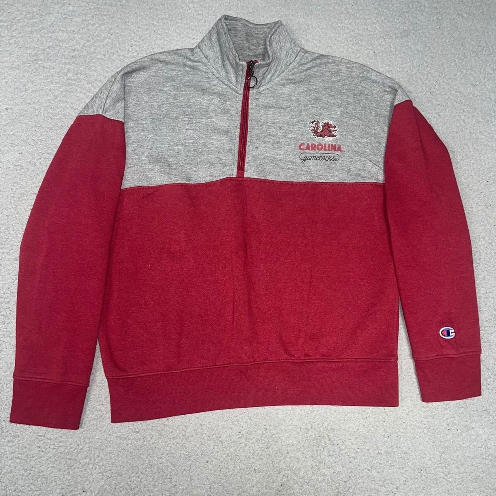 VTG Champion South Carolina Gamecocks Sweater Women's XS Colorblock Fleece ¼ Zip